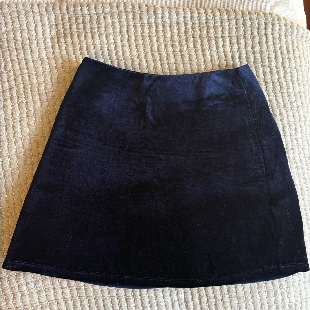 silence + noise Navy Velvet A-Line Mini Skirt